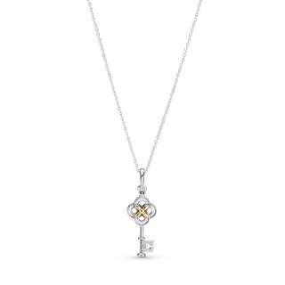 Two-tone Key & Flower Necklace 