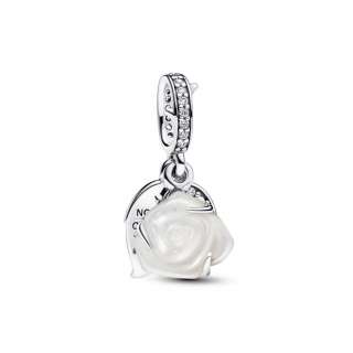 White Rose in Bloom Double Dangle Charm 