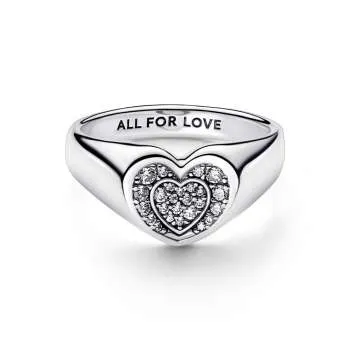 Heart sterling silver ring with clear cubic zirconia 