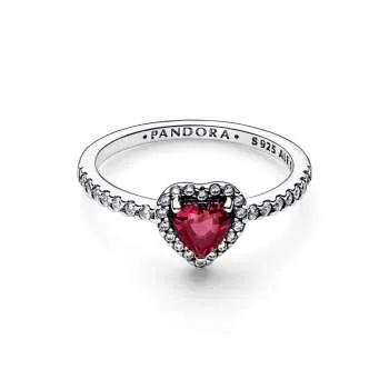 Heart sterling silver ring with cherries jubilee red crystal and clear cubic zirconia 