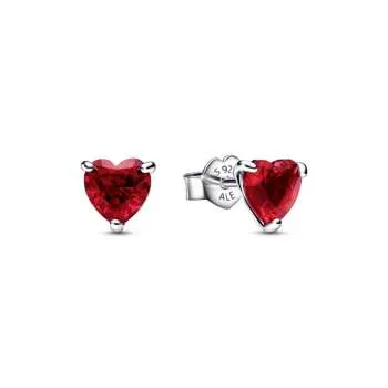 Heart sterling silver stud earrings with cherries jubilee red crystal 