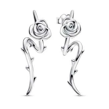 Ukrivljeni uhani z zatičem in motivom cvetoče vrtnice 