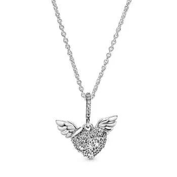 Ogrlica s srčki v stilu pavé in angelskimi krili 