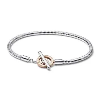 Pandora Signature Two-tone Logo T-Bar Snake Chain Bracelet 