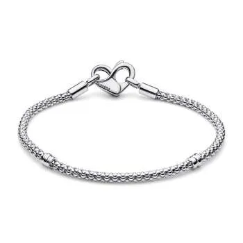 Studded chain sterling silver bracelet with heart clasp 