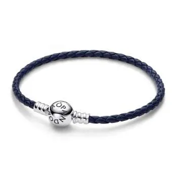 Blue leather bracelet with sterling silver clasp 