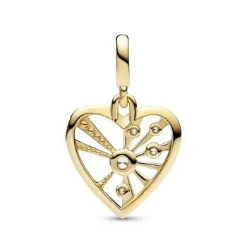 Heart 14k gold-plated medallion with clear cubic zirconia 