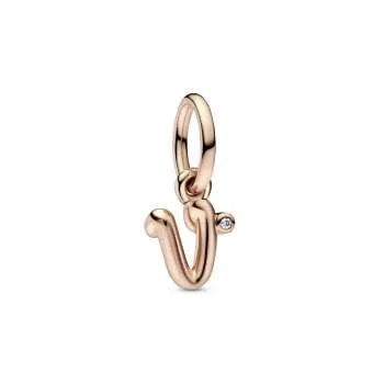 Letter v 14k rose gold-plated dangle with clear cubic zirconia 