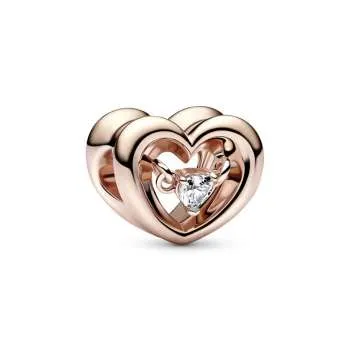 Open heart 14k rose gold-plated charm with clear cubic zirconia 