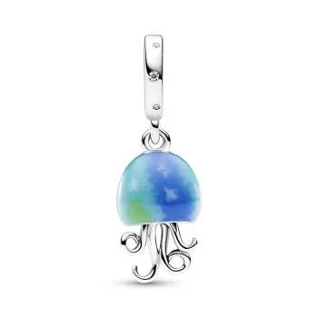 Jellyfish sterling silver dangle with clear cubic zirconia and color changing enamel 