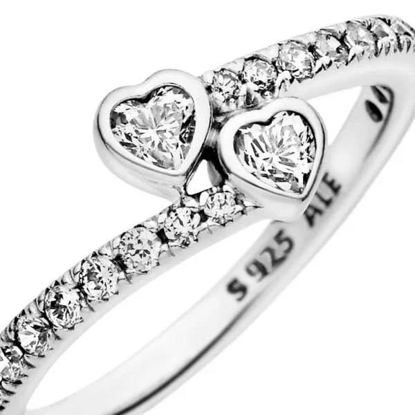 Two Sparkling Hearts Ring 
