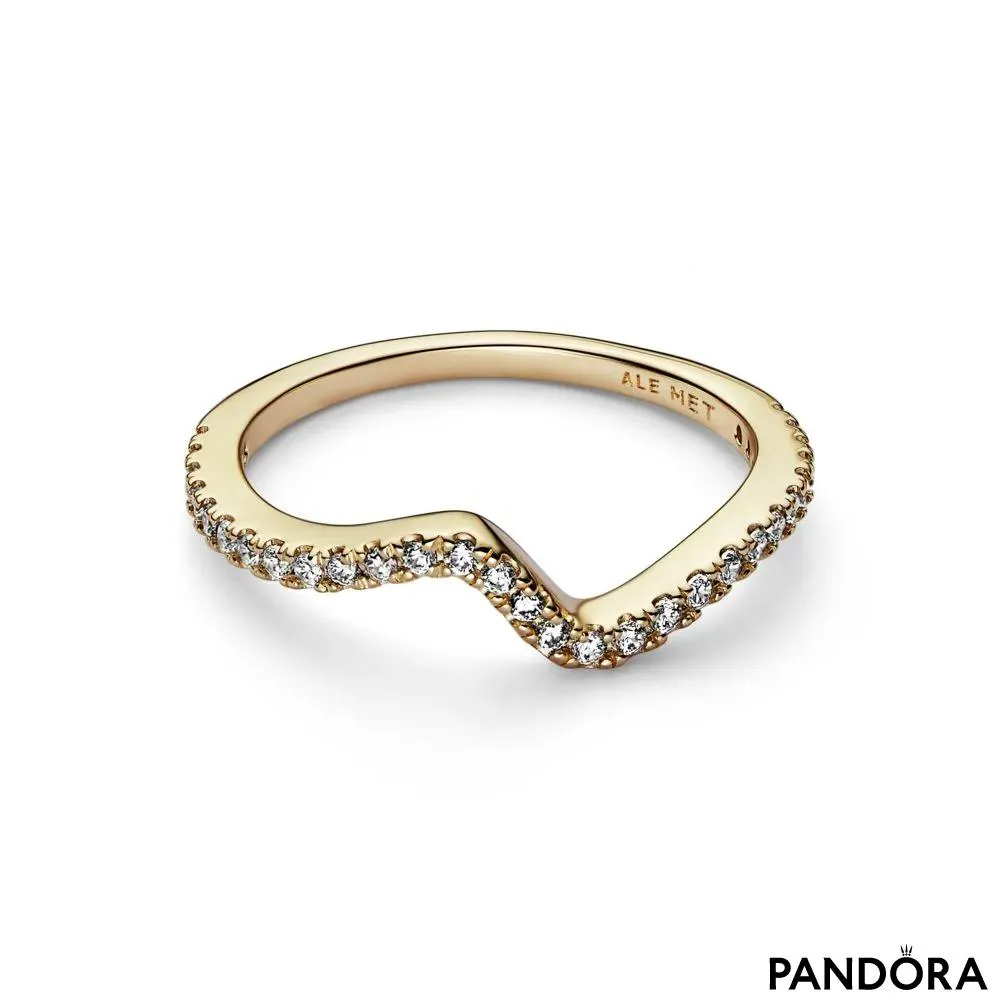 Wave 14k gold-plated ring with clear cubic zirconia 