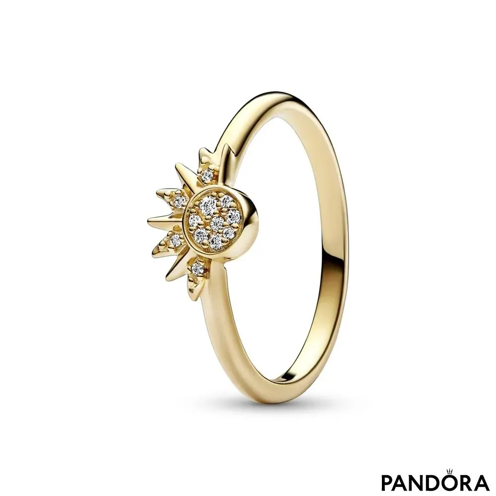 Celestial sun 14k gold-plated ring with clear cubic zirconia 