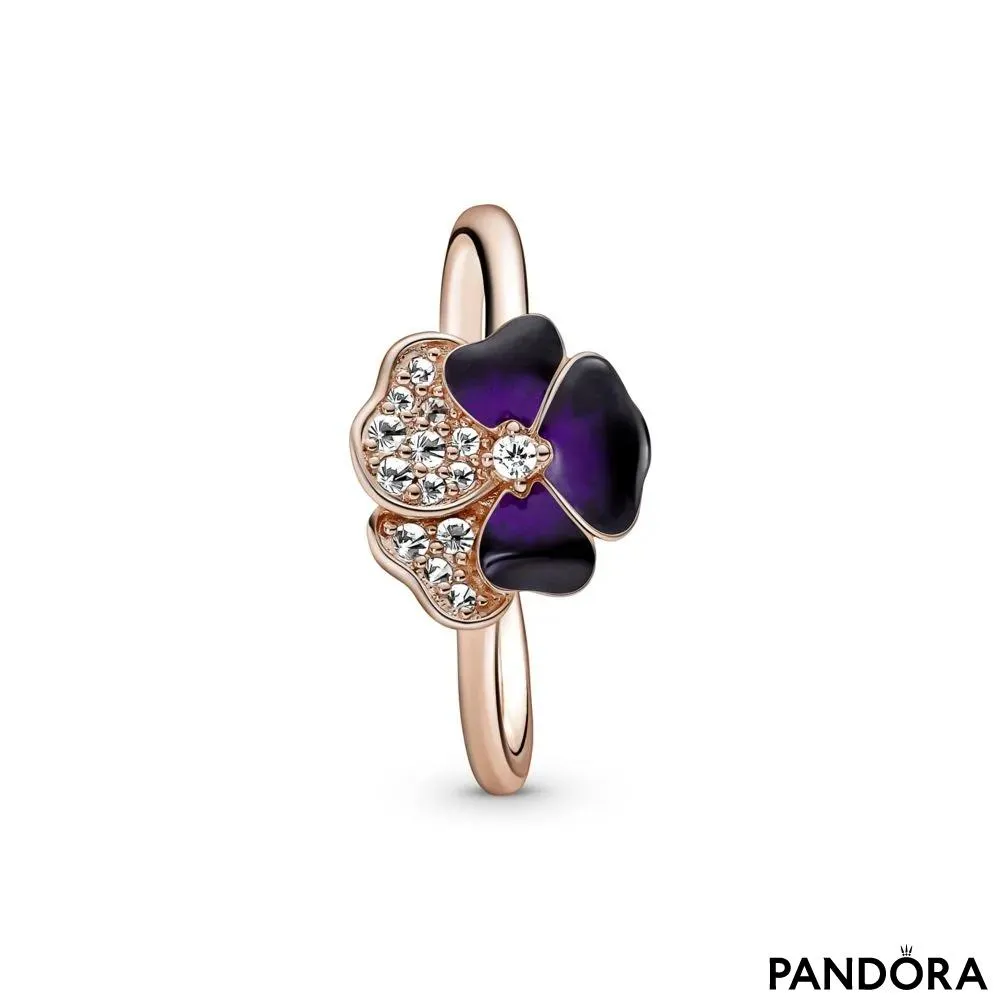 Deep Purple Pansy Flower Ring 
