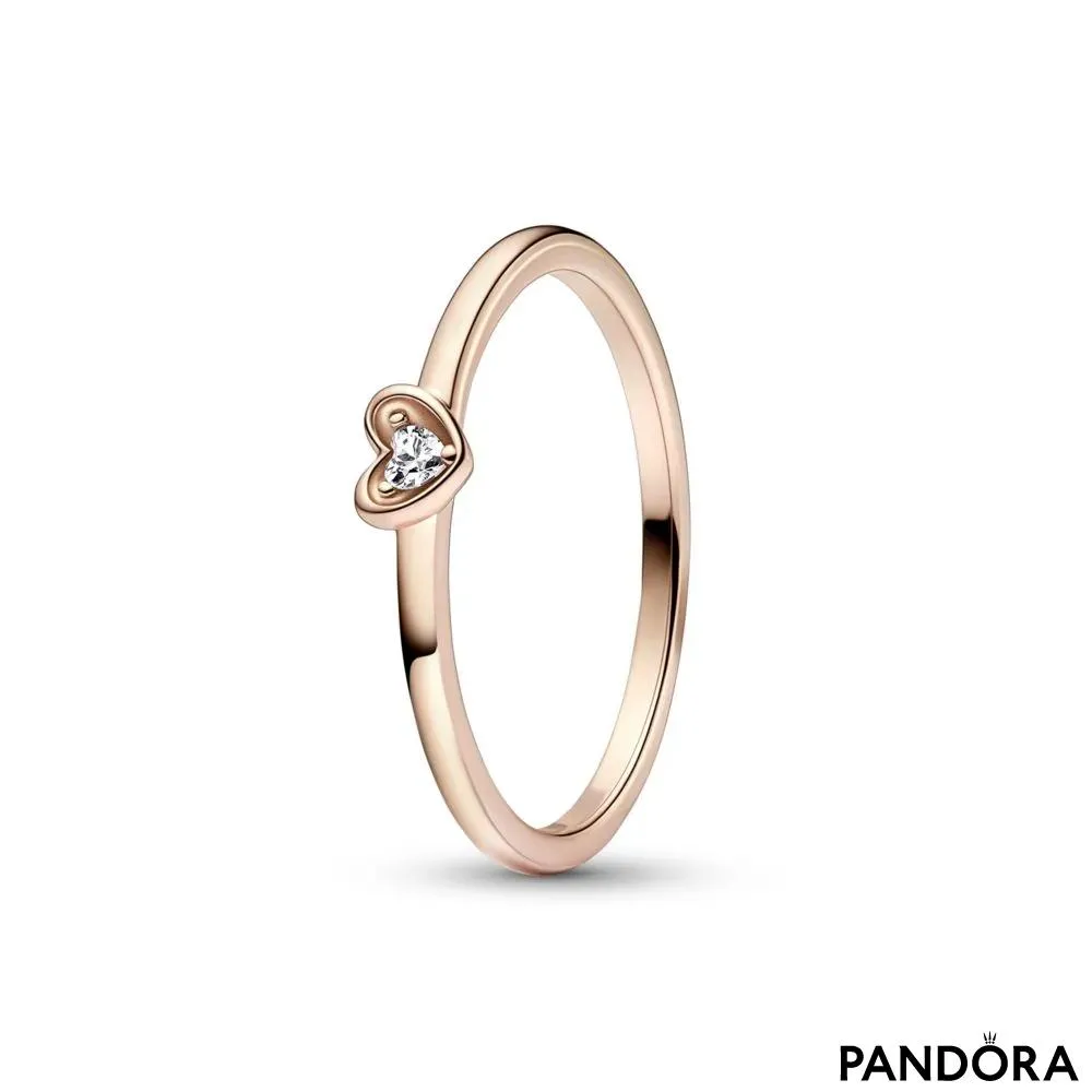 Heart 14k rose gold-plated ring with clear cubic zirconia 