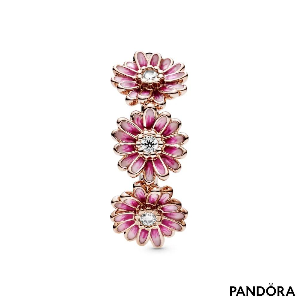Pink Daisy Flower Trio Ring Pandora