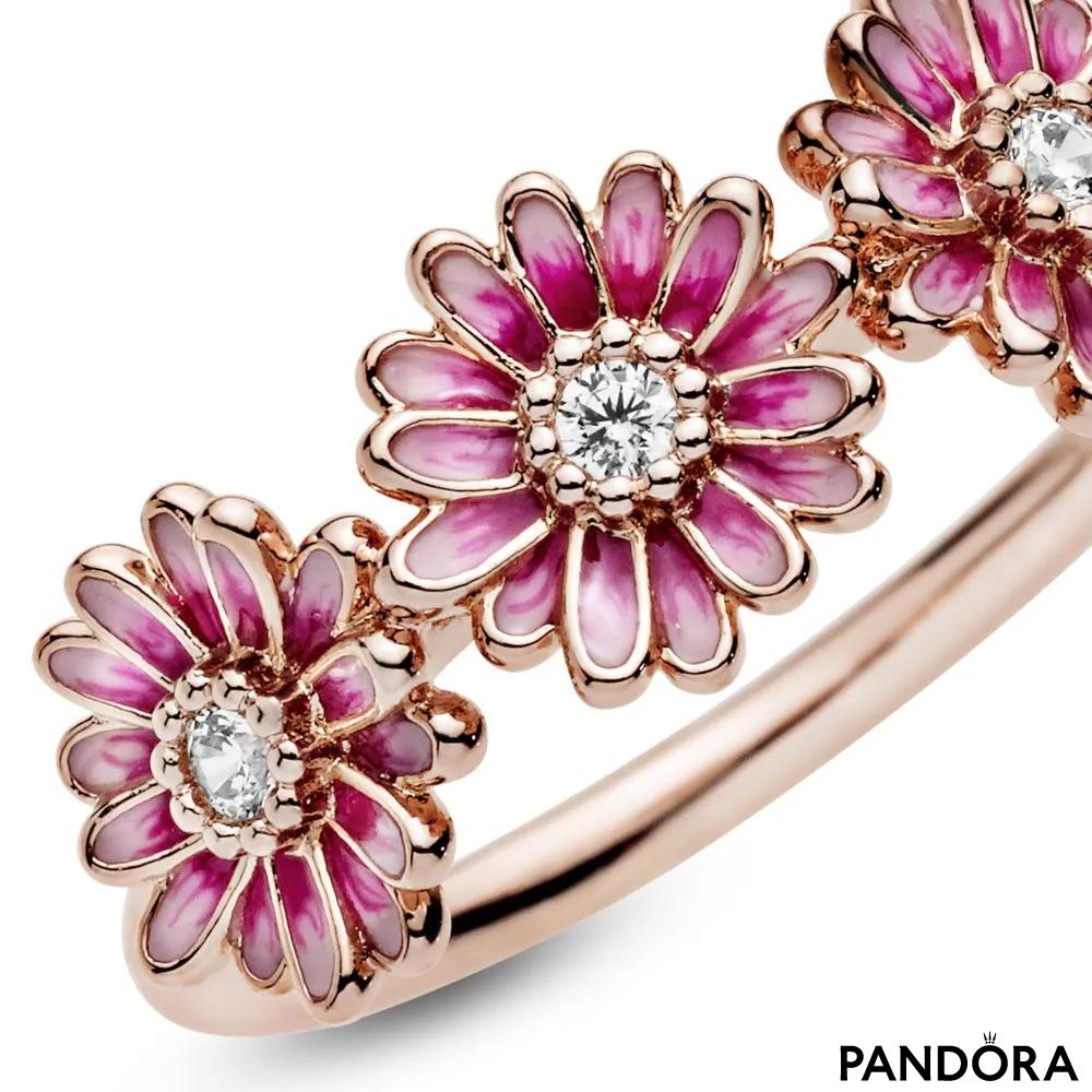 Pink Daisy Flower Trio Ring Pandora
