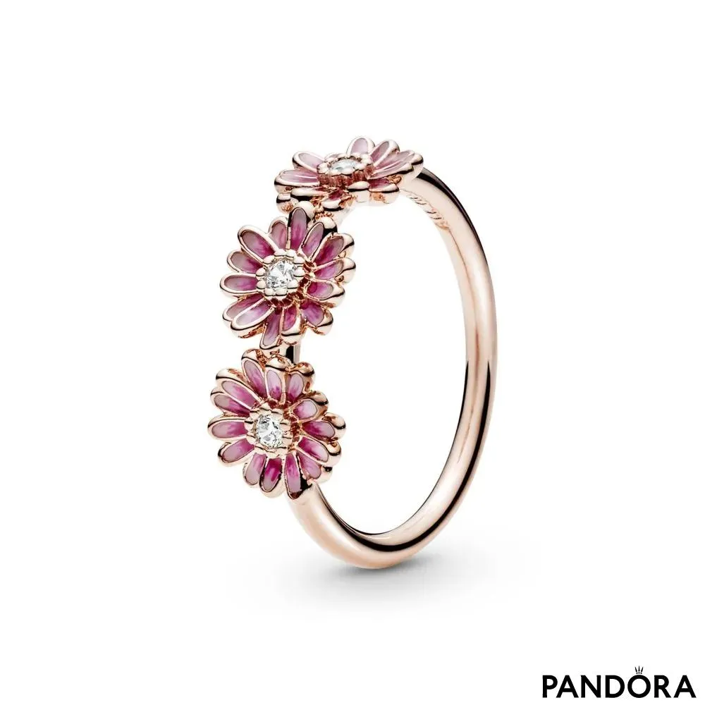 Pink Daisy Flower Trio Ring 