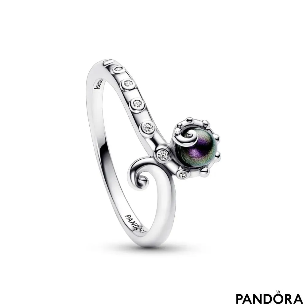 Disney The Little Mermaid octopus sterling silver ring with clear cubic zirconia and purple lacquered artificial pearl 
