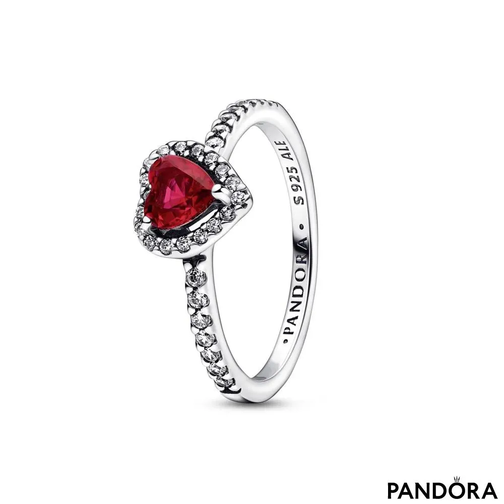 Heart sterling silver ring with cherries jubilee red crystal and clear cubic zirconia 