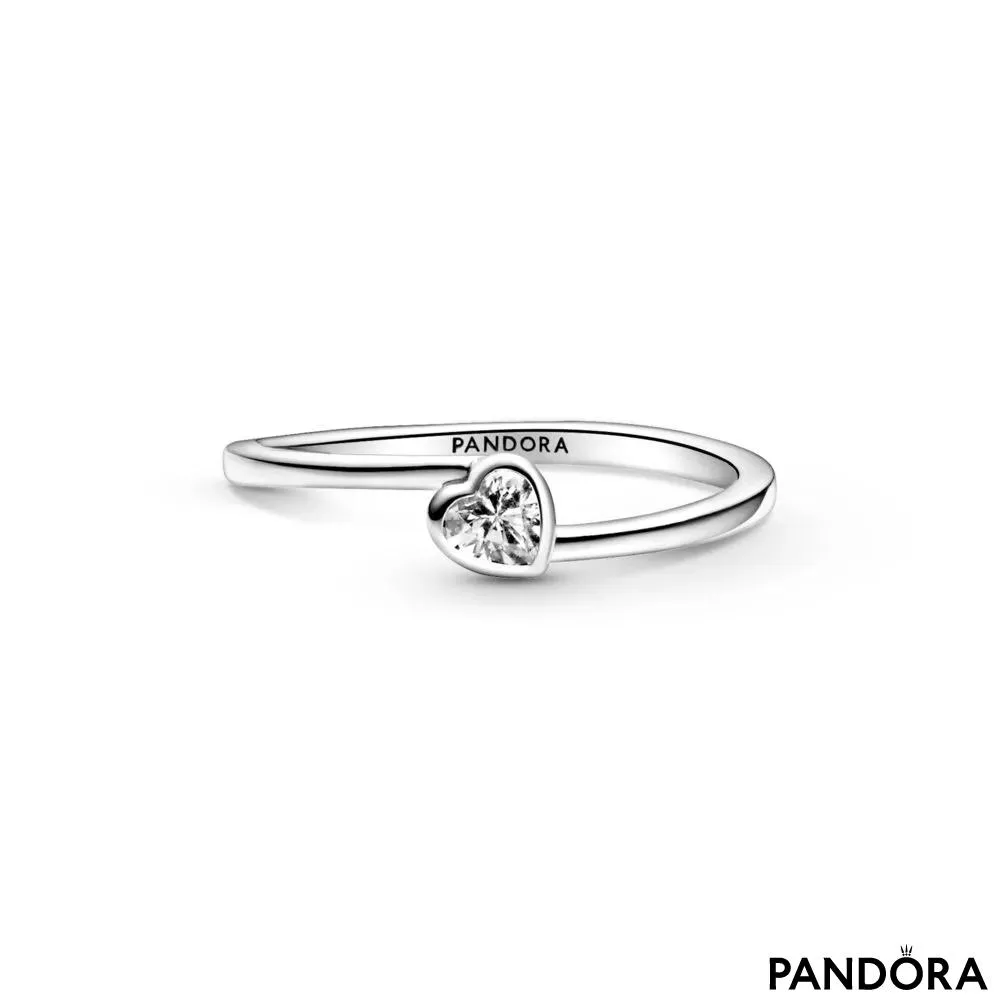 Clear Tilted Heart Solitaire Ring 