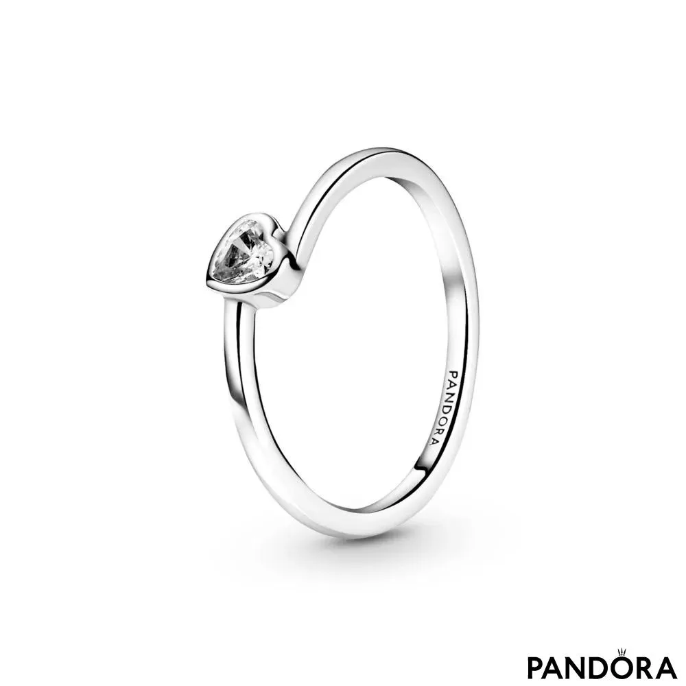 Clear Tilted Heart Solitaire Ring 