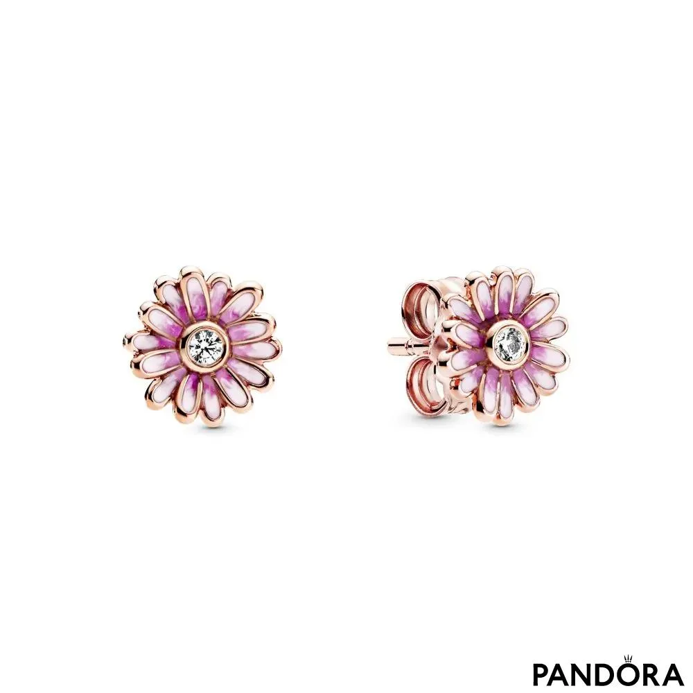Pink Daisy Flower Stud Earrings 