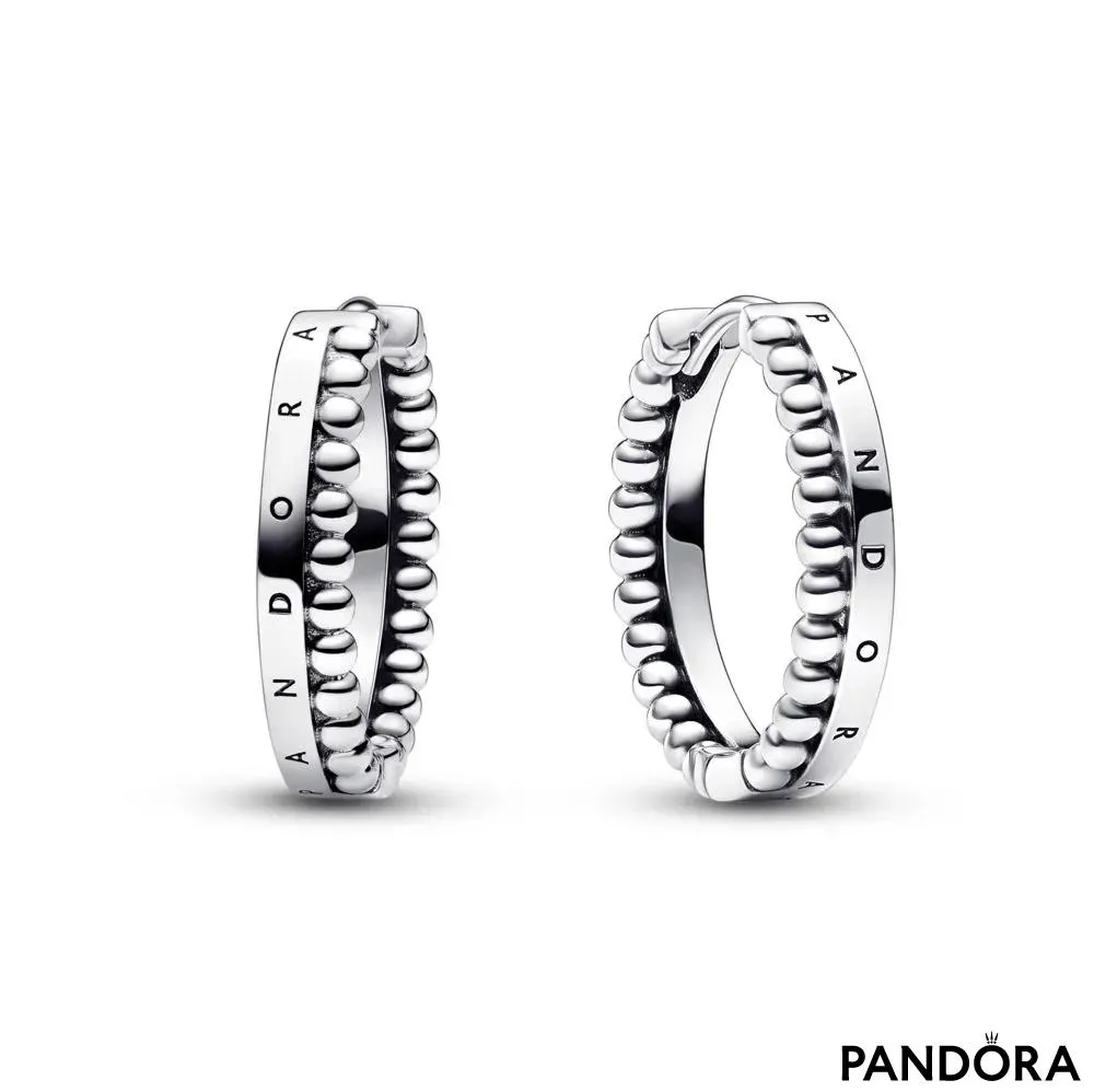 Pandora Signature Logo & Beads Hoop Earrings 