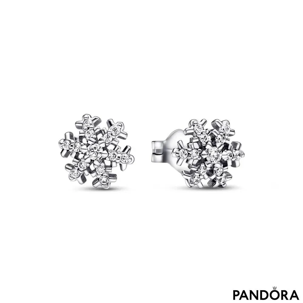 Snowflake sterling silver stud earrings with clear cubic zirconia 