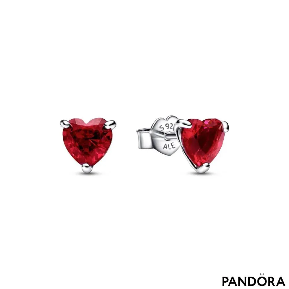 Heart sterling silver stud earrings with cherries jubilee red crystal 