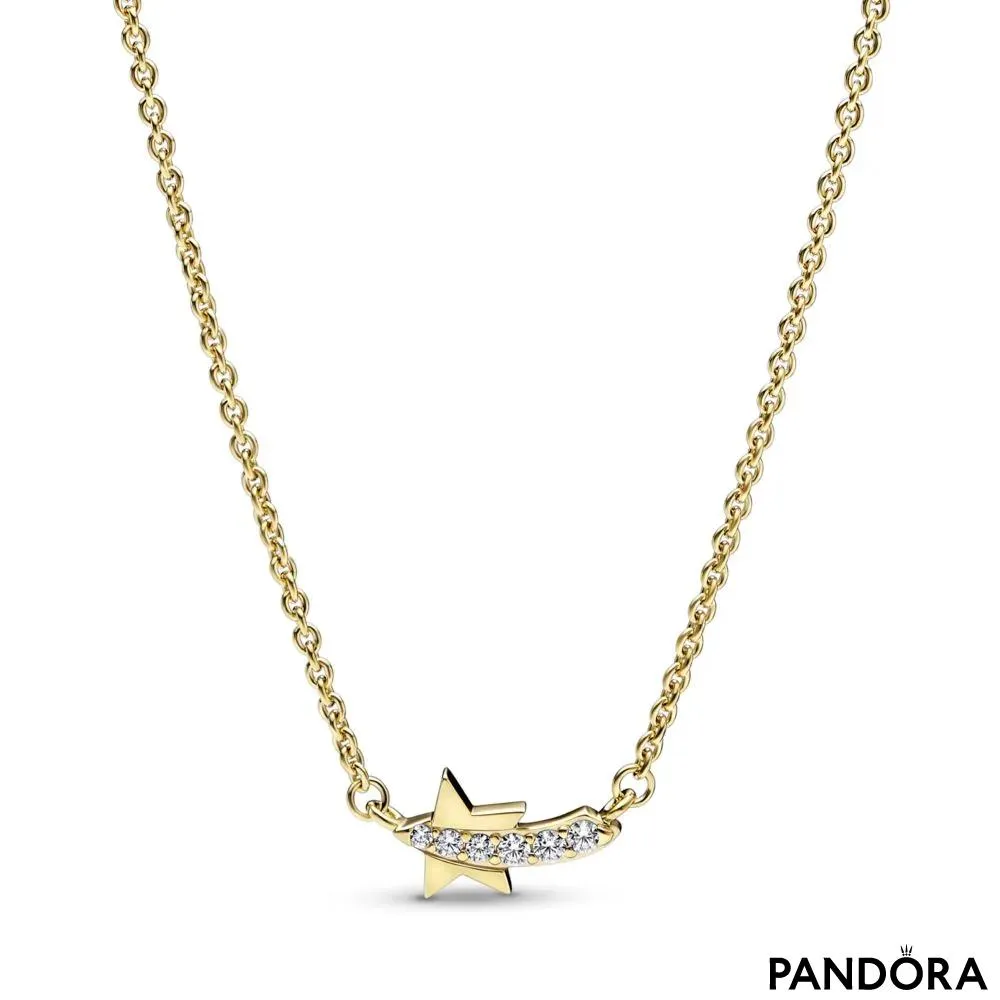 Shooting star 14k gold-plated collier with clear cubic zirconia 