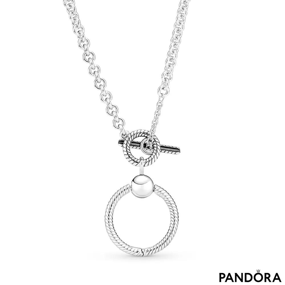 Ogrlica Pandora Moments z zapiralno paličico v obliki črke T in obeskom Pandora O 