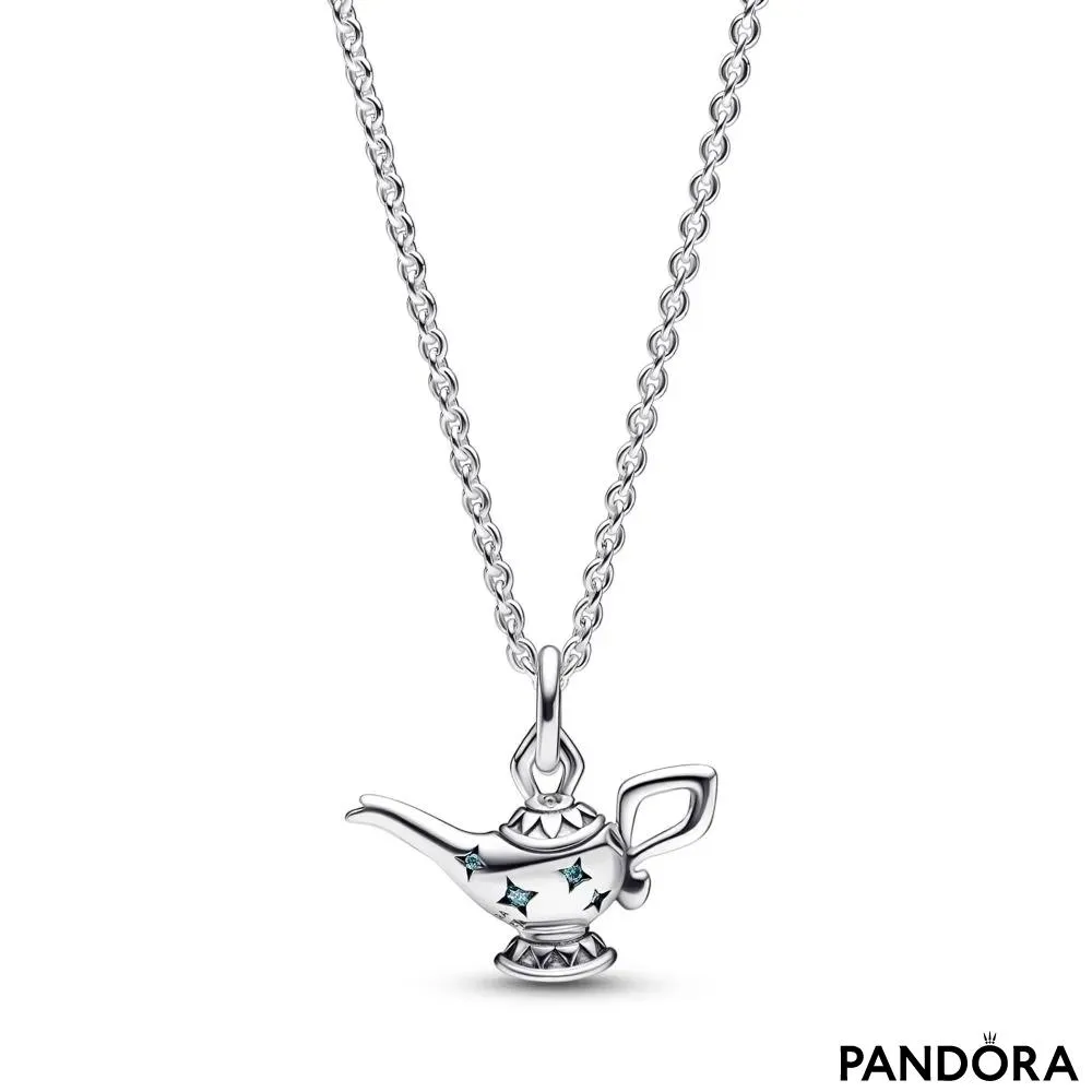 Disney Aladdin lamp sterling silver collier with teal cubic zirconia 