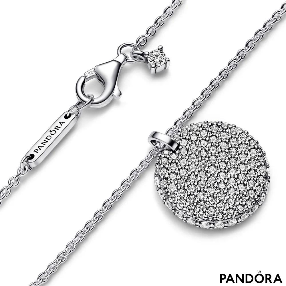 Ogrlica Pandora Timeless z okroglim obeskom s pavé 