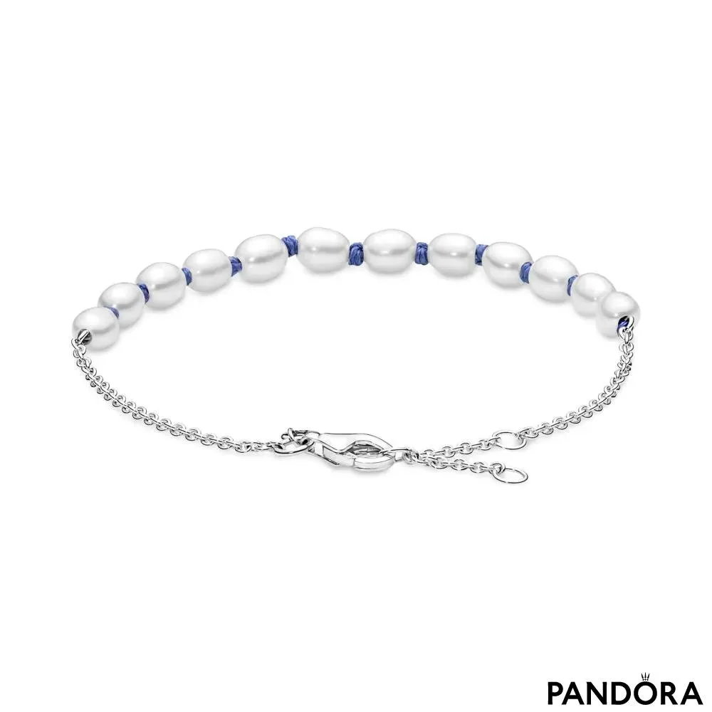 Freshwater Cultured Pearl Blue Cord Chain Bracelet 