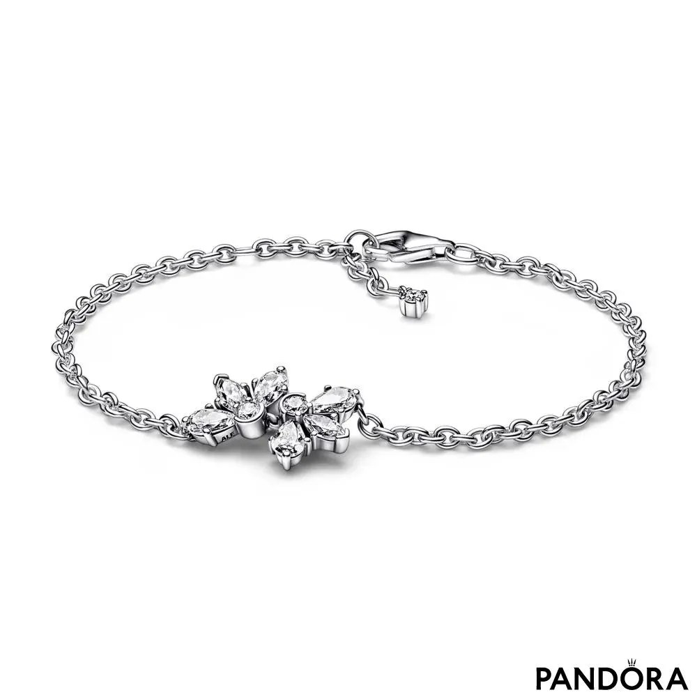 Herbarium cluster sterling silver bracelet with clear cubic zirconia 