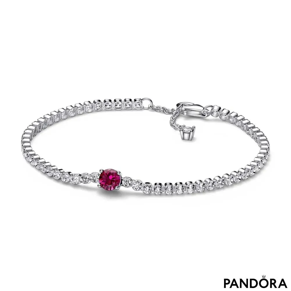 Sterling silver bracelet with cherries jubilee red crystal and clear cubic zirconia 