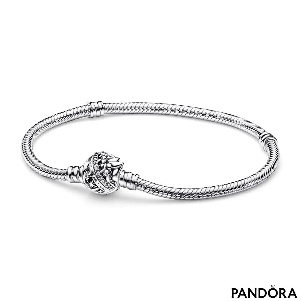Disney Tinkerbell snake chain sterling silver bracelet with clear cubic zirconia 