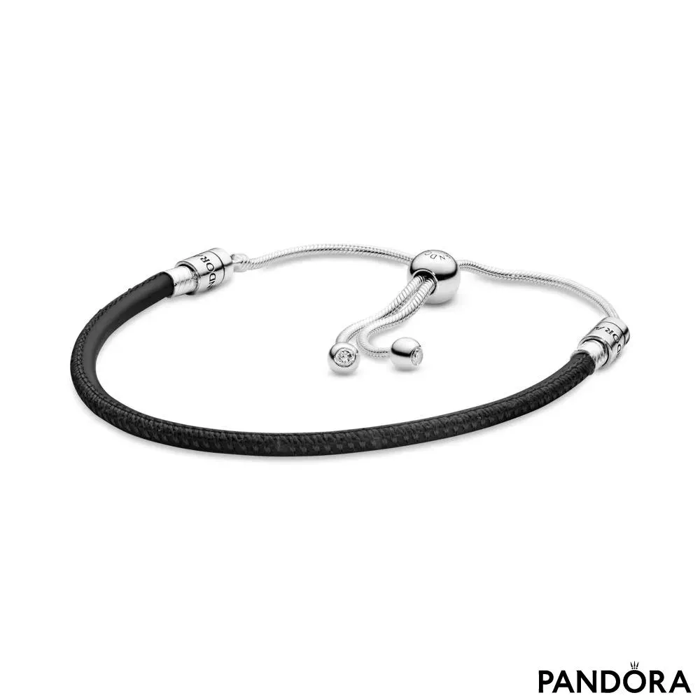 Pandora Moments Black Leather Slider Bracelet 