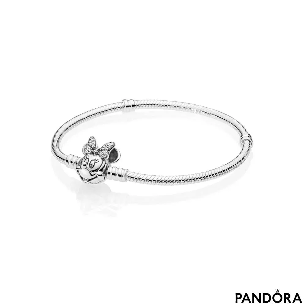 Disney Pandora Moments Pavé Minnie Mouse Clasp Snake Chain Bracelet 