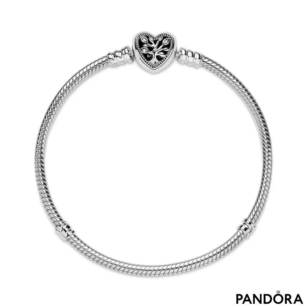 Pandora Moments Family Tree Heart Clasp Snake Chain Bracelet 