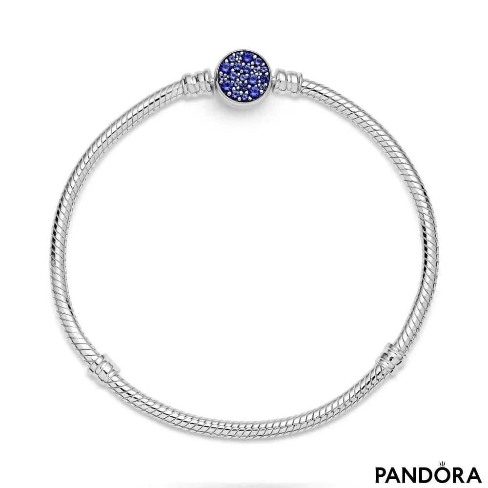 Pandora Moments Sparkling Blue Disc Clasp Snake Chain Bracelet 