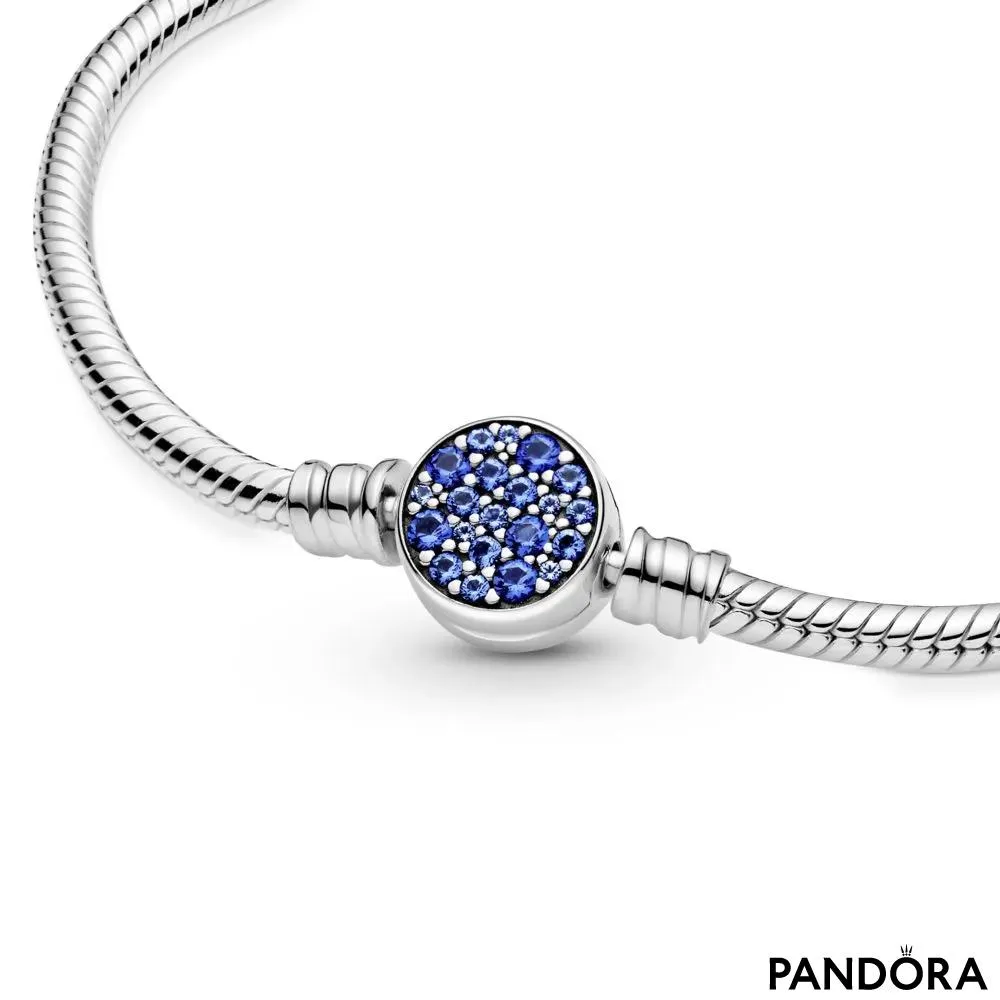 Pandora Moments Sparkling Blue Disc Clasp Snake Chain Bracelet 