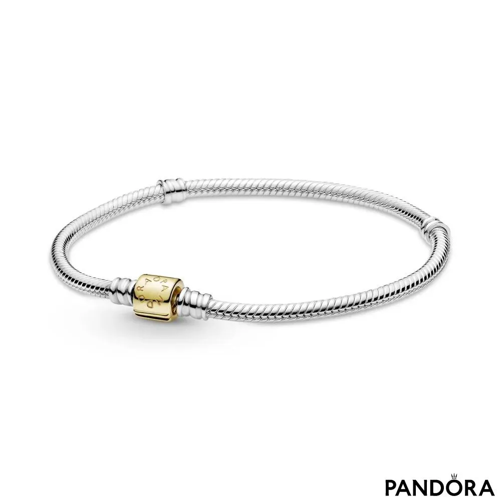 Pandora Moments Two-tone Barrel Clasp Snake Chain Bracelet 