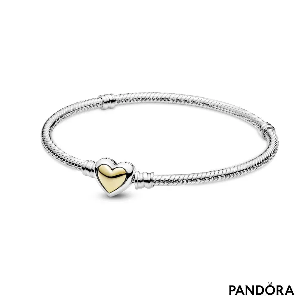 Domed Golden Heart Clasp Snake Chain Bracelet 