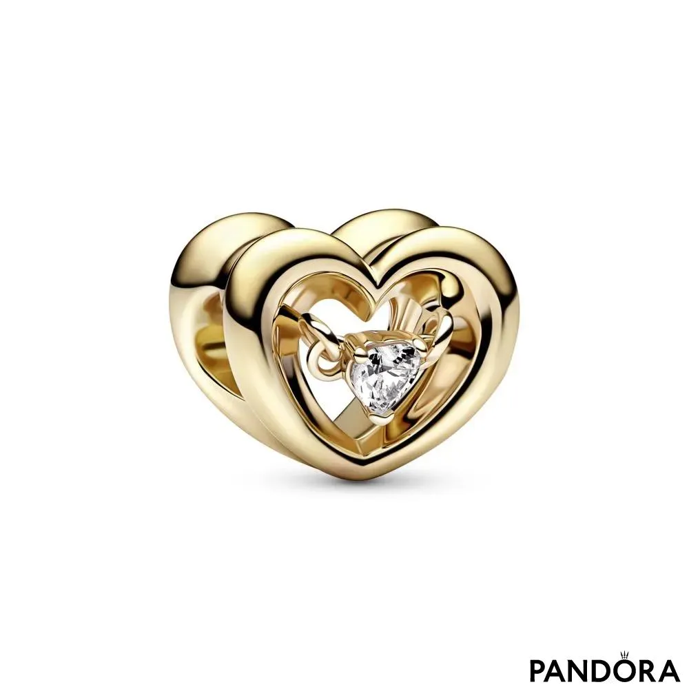Open heart 14k gold-plated charm with clear cubic zirconia 