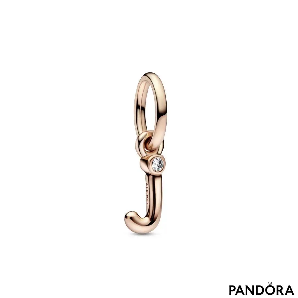 Letter j 14k rose gold-plated dangle with clear cubic zirconia 