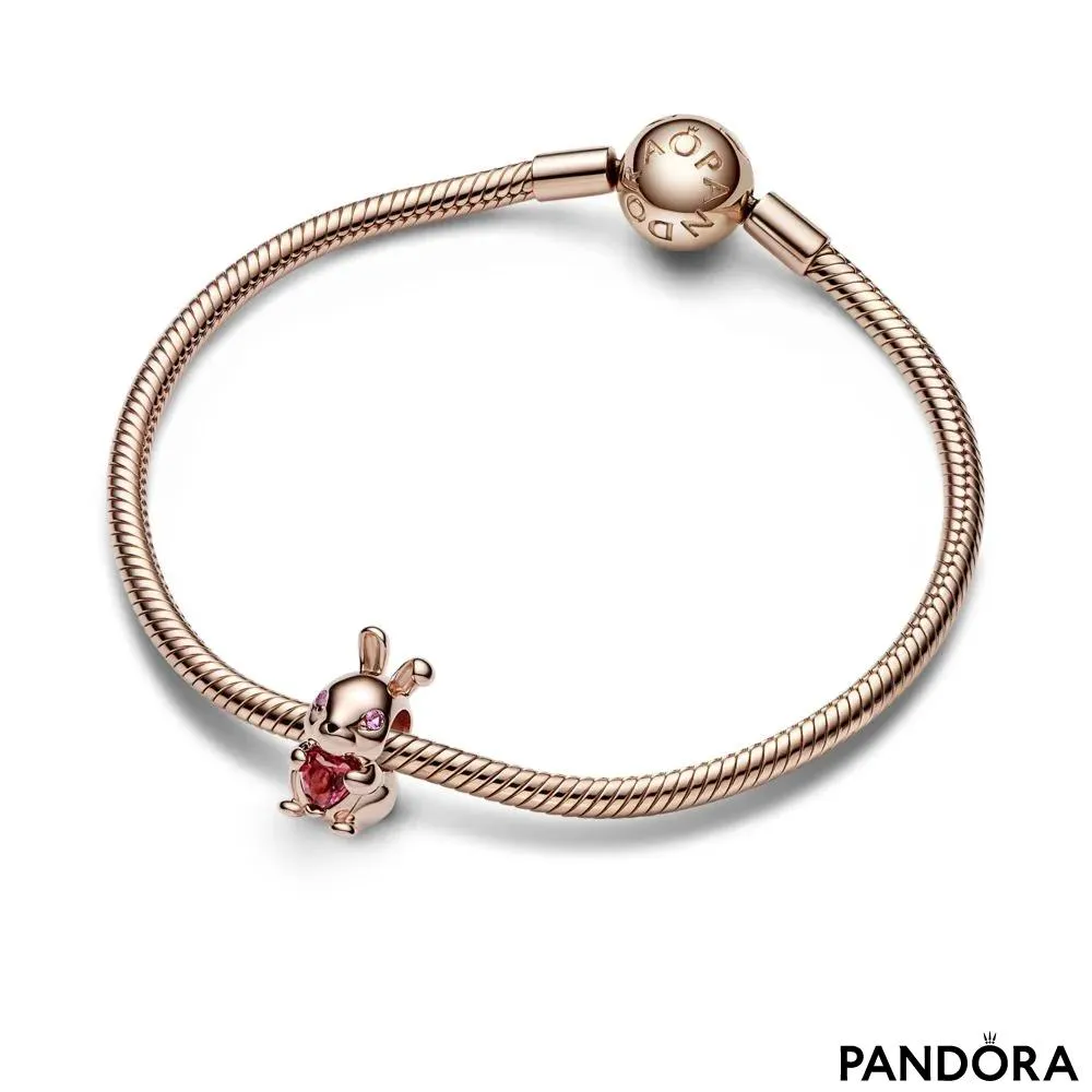 Rabbit 14k rose gold-plated charm with cherries jubilee red, phlox pink crystal and black enamel 