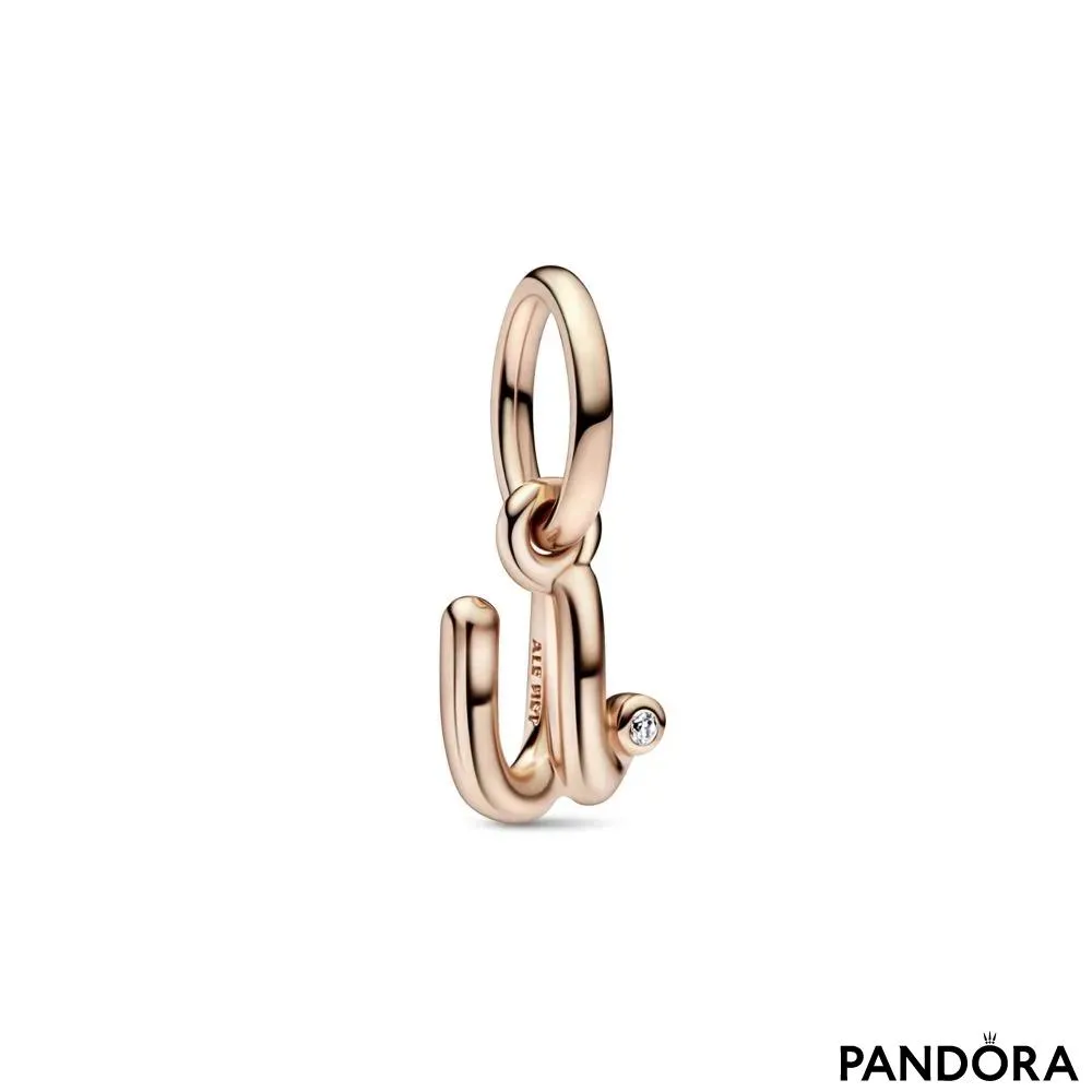 Letter u 14k rose gold-plated dangle with clear cubic zirconia 