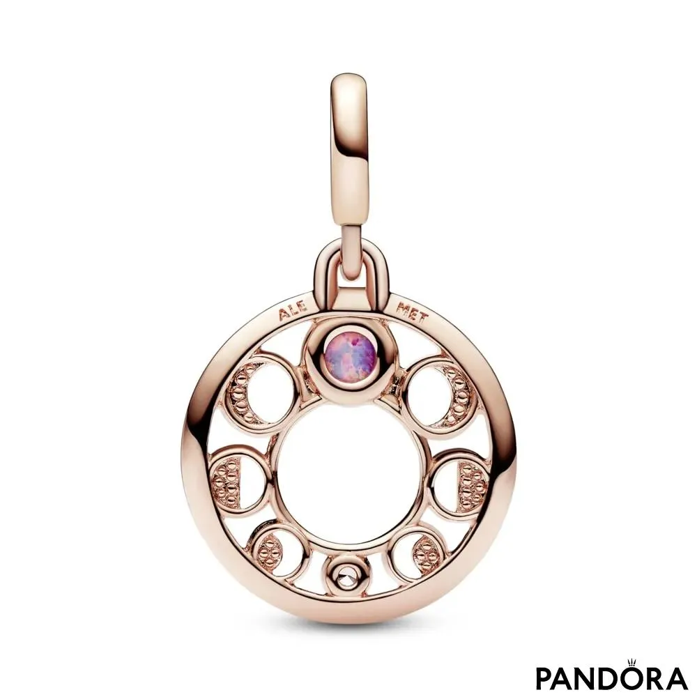 Moon phases 14k rose gold-plated medallion with clear cubic zirconia and pink lab-created opal 